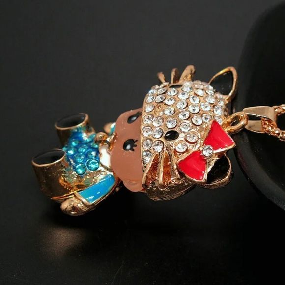 Blue Crystal Resin Kitty Cat Head Baby Pendant Necklace NWOT - Picture 3 of 3